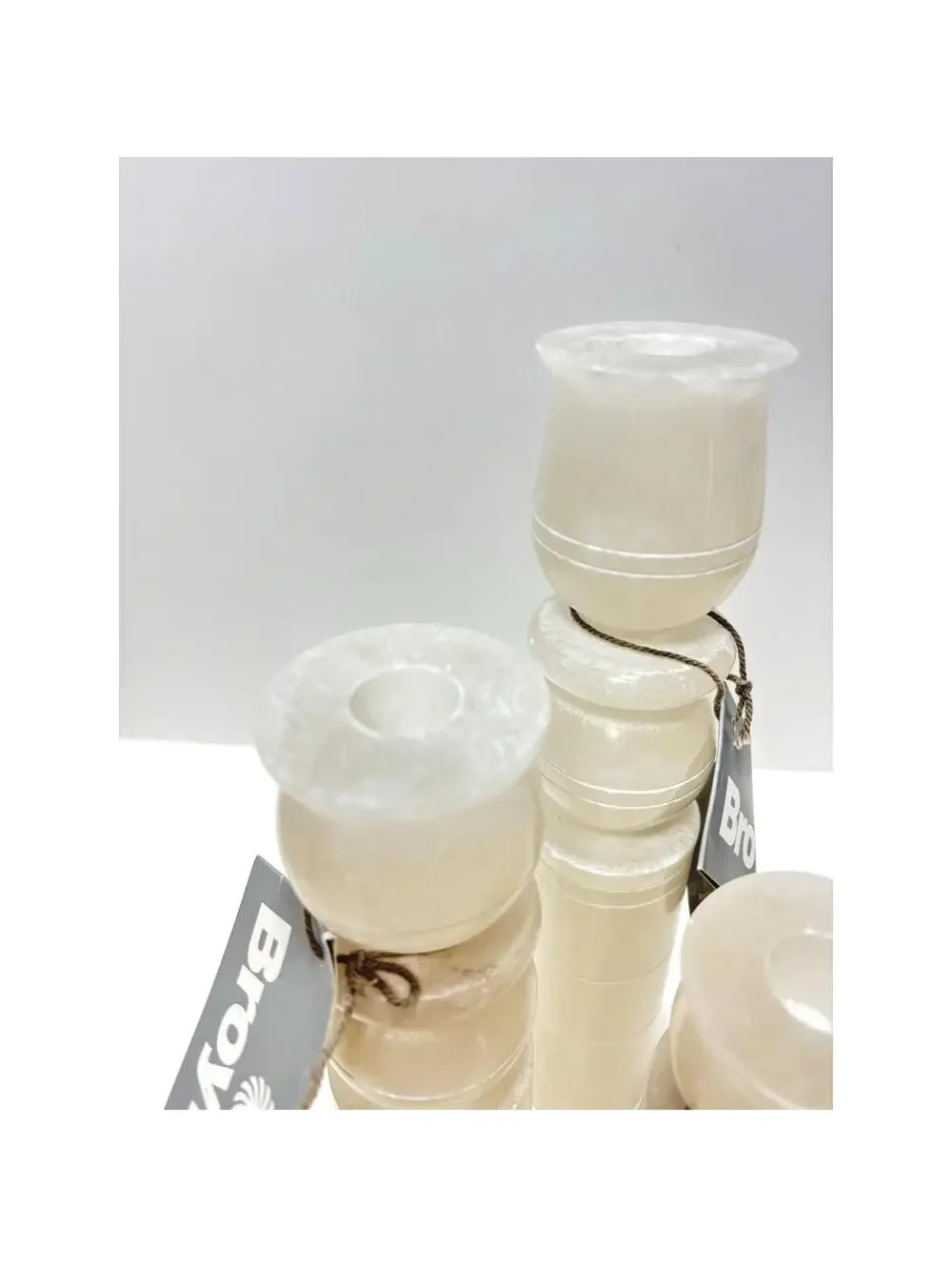 Cream White Marble Candlesticks Set of 3 Designer Broyhill NEW Modern Home Decor